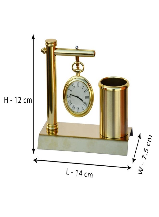 Saugat Traders Metal Hanging Table Clock with Pen Stand for Office Desk Organiser, Study Table Pencil Holder Home Decor Diwali New Year Corporate Gift for Client, Employee Office Decorative Gift Watch - Image 2